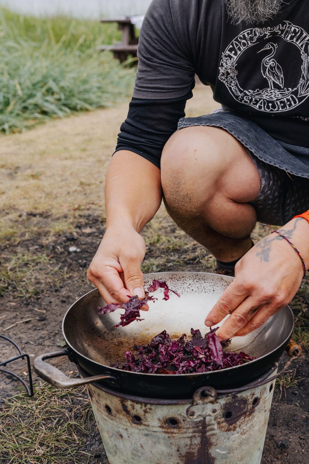 Fresh dulse added to a hot pan