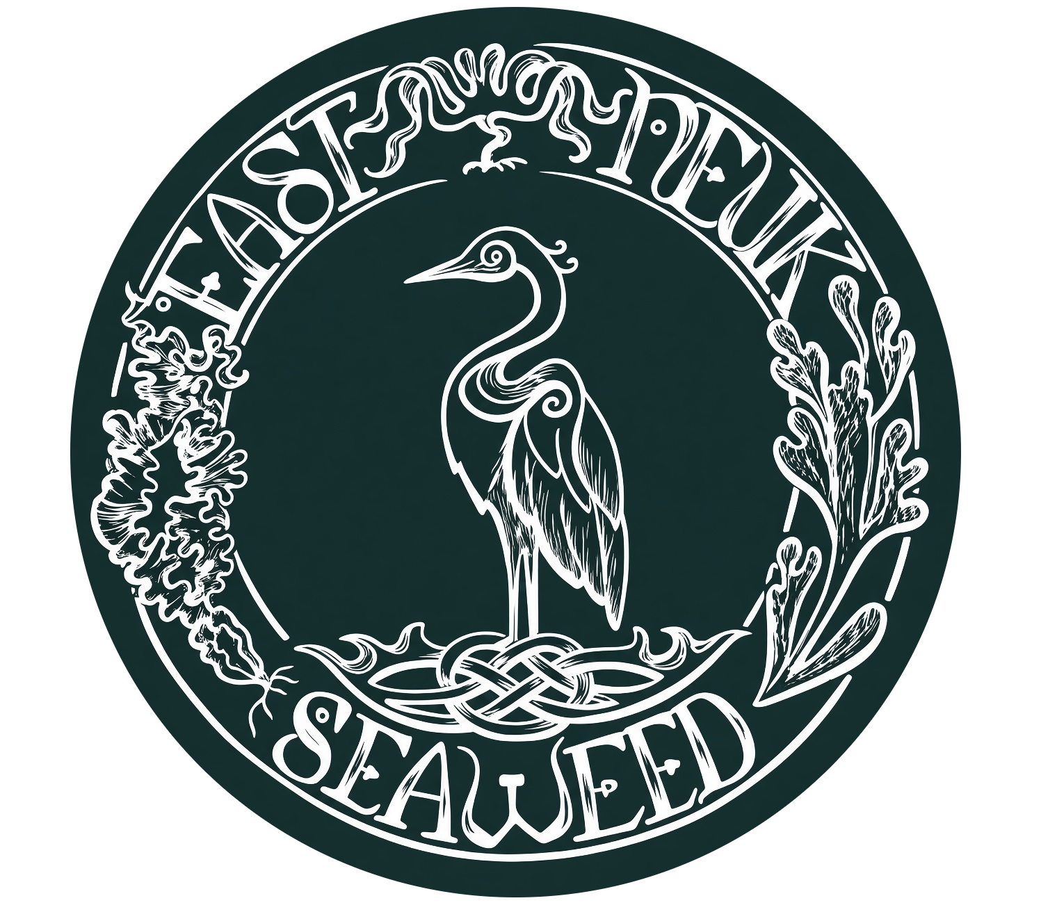 East Neuk Seaweed heron logo on green circle