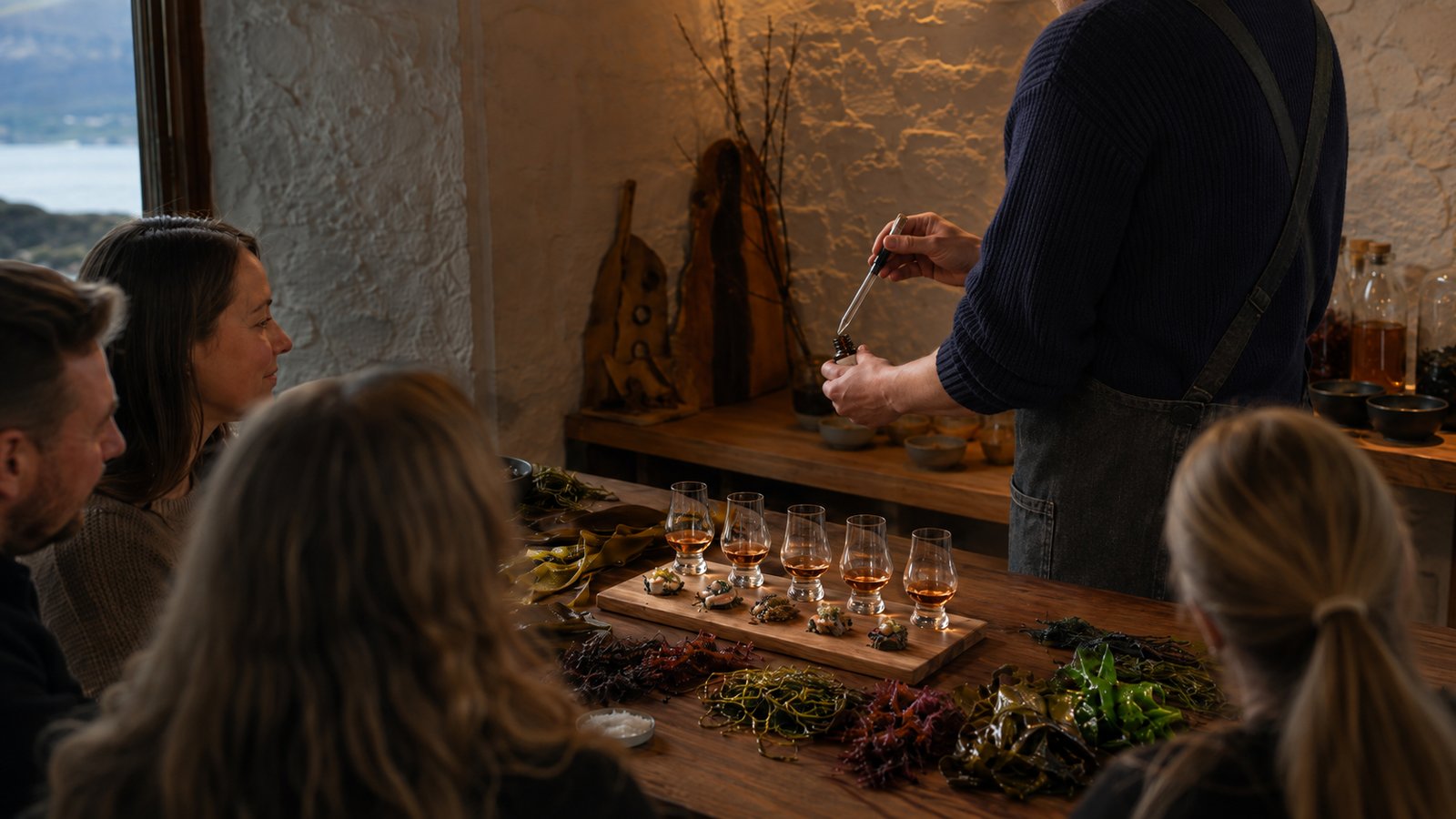 Whisky and seaweed tasting by candlelight